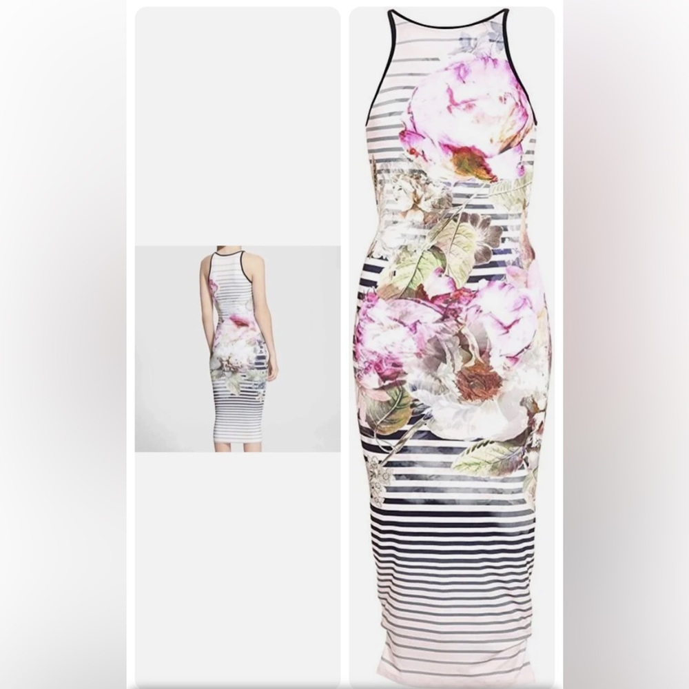 Ted Baker Floral & Striped Midi Dress - Size 8(TB Size 3) - worn a few times!